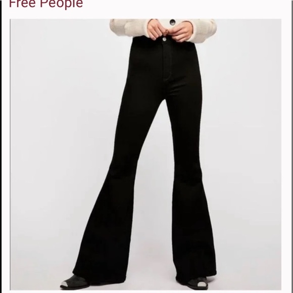 Free People Denim - Free People Brooke Wide Flare High Rise Black Jeans 31